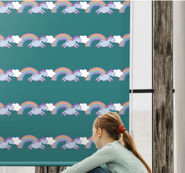 Rennende eenhoorns en regenbogen kinderkamer rolgordijn - TenStickers