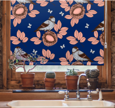 Nestelende vogels en bladeren rolgordijn bloemen en planten - TenStickers