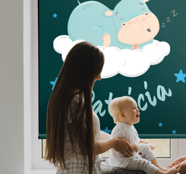 Nijlpaard droom met naam rolgordijn babykamer - TenStickers