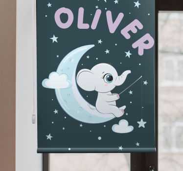 Olifant maan met naam rolgordijn babykamer - TenStickers