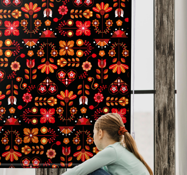 Oranje volkskunst rolgordijn bloemen - TenStickers