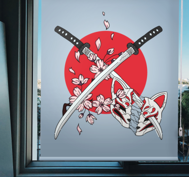 Originele rolgordijnën Japanse zwaarden met bloemen - TenStickers