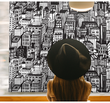 Overzicht van de skyline van de stad wereldmap rolgordijn - TenStickers