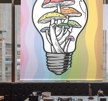Paddenstoel gloeilamp kunst rolgordijn bloemen en planten - TenStickers