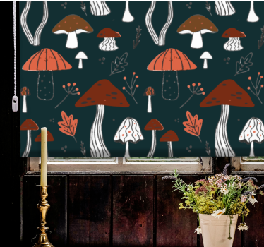Paddenstoelmotief kunst rolgordijn bloemen en planten - TenStickers