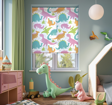 Pastelkleuren Dino Kinderkamer rolgordijn - TenStickers
