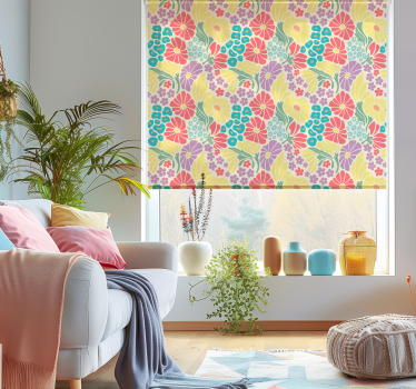 Pastelkleurige bloemen rolgordijn woonkamer - TenStickers