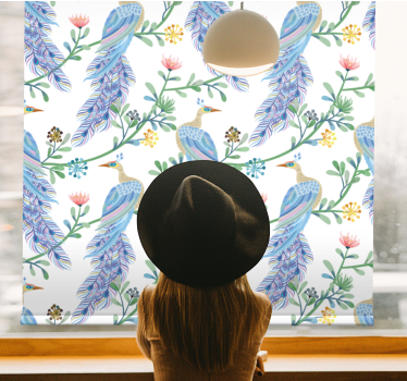 Pauw met bloemen rolgordijn bloemen en planten - TenStickers