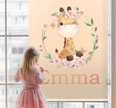 Kinderkamer rolgordijn schattige giraf met naam - TenStickers