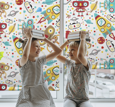 Raketrobots avontuur kinderkamer rolgordijn - TenStickers