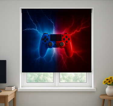 Rode blauwe elektrische controller gamer rolgordijn - TenStickers