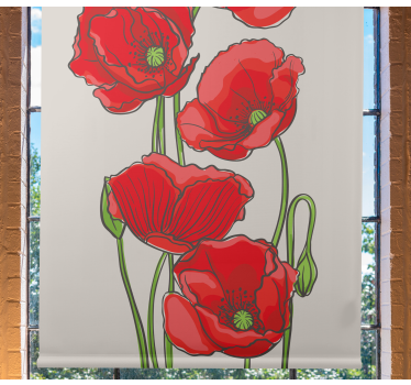 Rode klaprozen rolgordijn bloemen - TenStickers