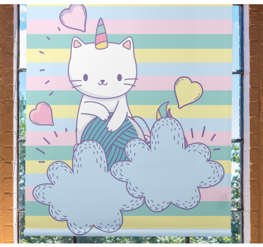 Rolgordijn babykamer Eenhoornkat op wolken - TenStickers