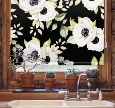 Rolgordijn bloemen elegant witte bloemen - TenStickers