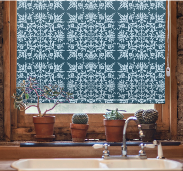 Rolgordijn bloemen en planten franse provinciale blauw patroon - TenStickers