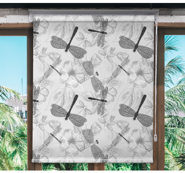 Rolgordijn bloemen en planten libellen en bloemen - TenStickers
