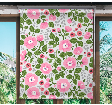 Rolgordijn bloemen en planten roze bloementuin - TenStickers