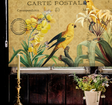 Rolgordijn bloemen en planten vintage vogel bloem - TenStickers