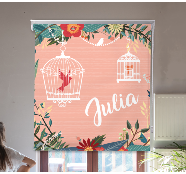 Rolgordijn bloemen en planten vogelkooien en bloemen - TenStickers