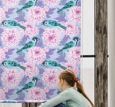 Rolgordijn bloemen en planten vogels tussen bloemen - TenStickers