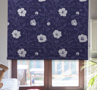 Rolgordijn bloemen blauw met witte bloemen - TenStickers
