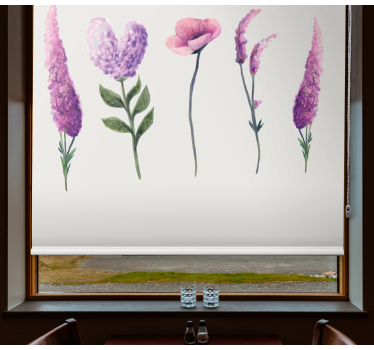 Rolgordijn bloemenprint Paarse bloemtekeningen - TenStickers