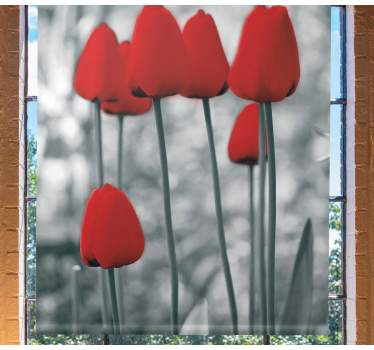Rolgordijn bloemenprint Rode tulpen kleurrijk - TenStickers