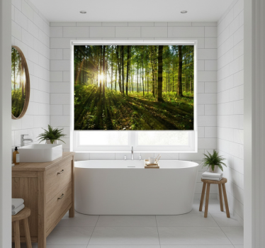 Rolgordijn bomen gouden zonnestraal hout - TenStickers