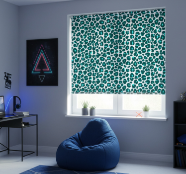 Rolgordijn tienerkamer blauw en zwart neon luipaardprint - TenStickers