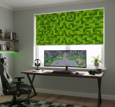 Rolgordijn tienerkamer groen vierkant gaming design - TenStickers