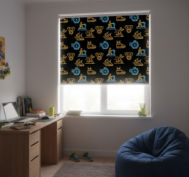 Rolgordijn tienerkamer met neon kleur iconen op zwart - TenStickers