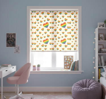 Rolgordijn tienerkamer regenboog harten display - TenStickers