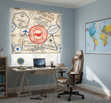 Rolgordijn tienerkamer reisstempels - TenStickers