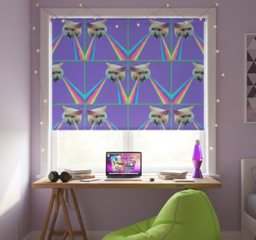 Rolgordijn tienerkamer vaporwave laser kat - TenStickers