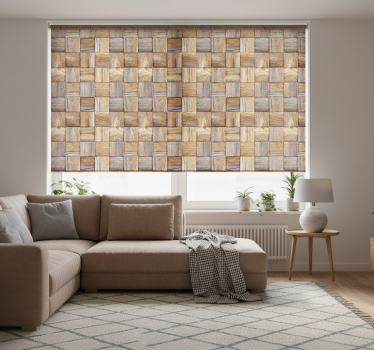 Rolgordijn woonkamer 80's houtimitatie mozaïek - TenStickers
