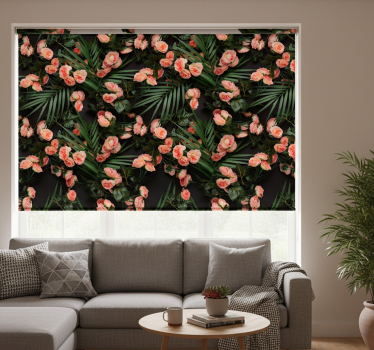 Rolgordijn woonkamer bloemen met palmen - TenStickers