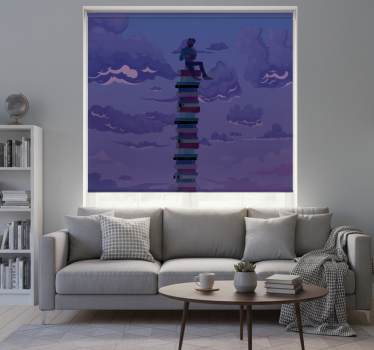 Rolgordijn woonkamer boekentoren illustratie - TenStickers