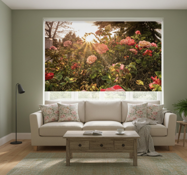 Rolgordijn woonkamer cottagecore bloemen avond - TenStickers
