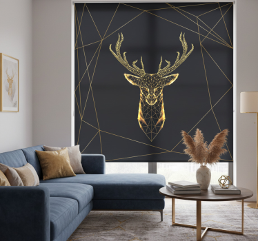 Rolgordijn woonkamer geometrische hert met goud - TenStickers