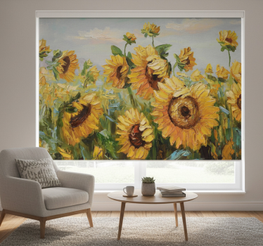 Rolgordijn woonkamer geschilderde zonnebloemen boerderij - TenStickers