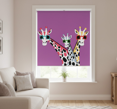 Rolgordijn woonkamer grappige giraffen met zonnebril - TenStickers