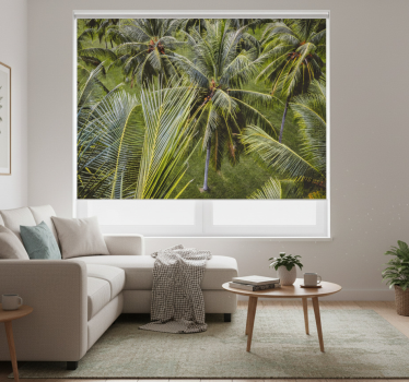 Rolgordijn woonkamer groen palmbomen landschap - TenStickers