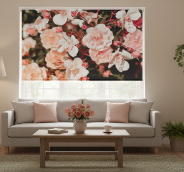 Rolgordijn woonkamer met veel bloemen - TenStickers