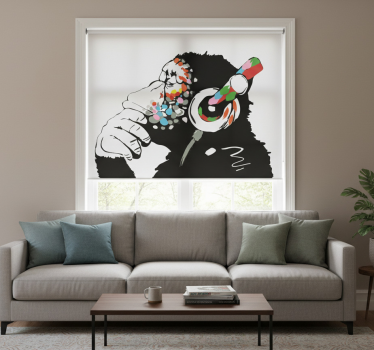 Rolgordijn woonkamer mono banksy muziek - TenStickers