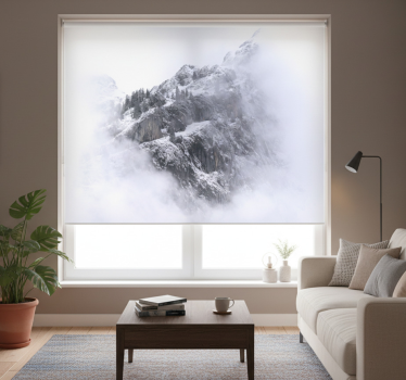 Rolgordijn woonkamer muurschildering besneeuwd berglandschap - TenStickers