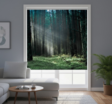 Rolgordijn woonkamer "natuur" blauwe mistbos - TenStickers