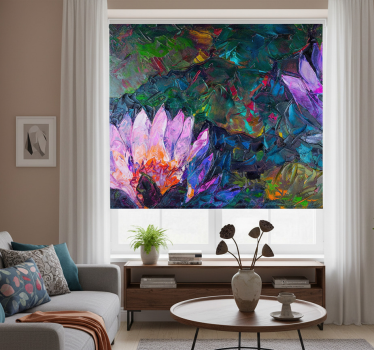 Rolgordijn woonkamer olieverfschilderij lotus - TenStickers