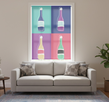 Rolgordijn woonkamer popart abstracte champagneflessen - TenStickers