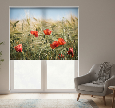 Rolgordijn woonkamer poppies in zomer tarwe - TenStickers