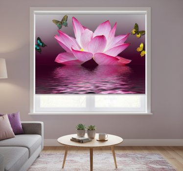 Rolgordijn woonkamer roze lotus met vlinders - TenStickers
